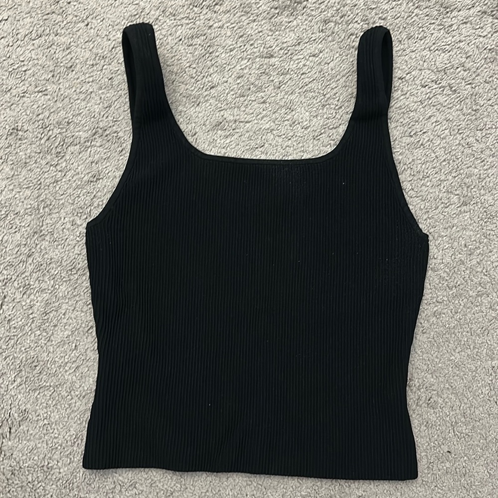 Aritzia Babaton Black Sculpt Knit Square Neck Tank